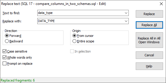 Searching and replacing text in SQL code