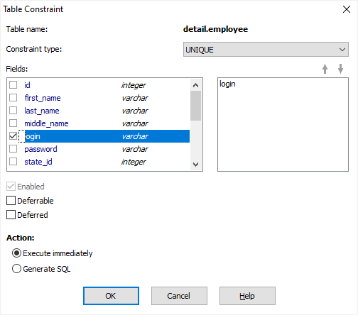 Creating a table constraint in Database Tour