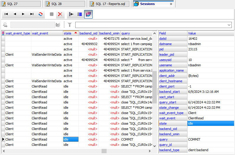 Working with database sessions