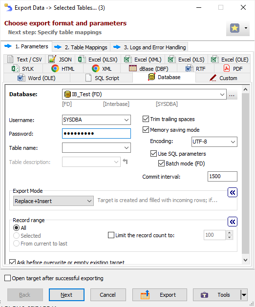 Exporting Multiple Tables to Interbase