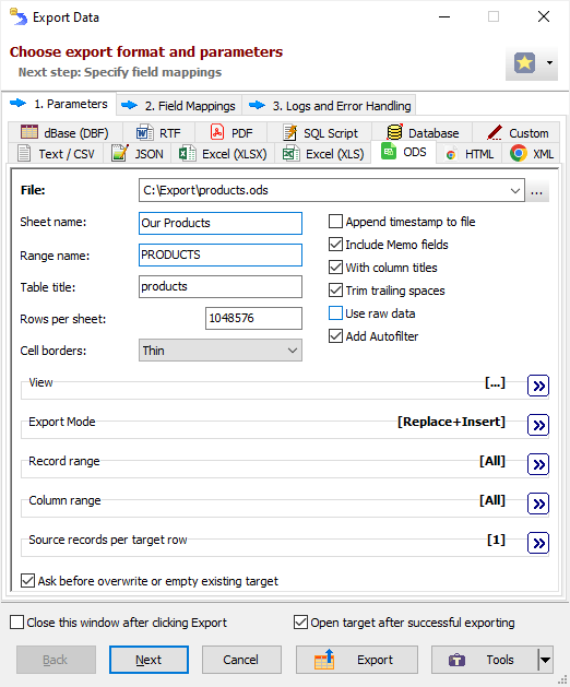 Example of Exporting Data to OpenDocument spreadsheet Exporting Data to OpenDocument spreadsheet