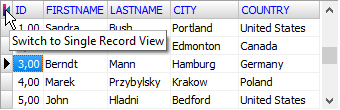 Table in the multiple record mode